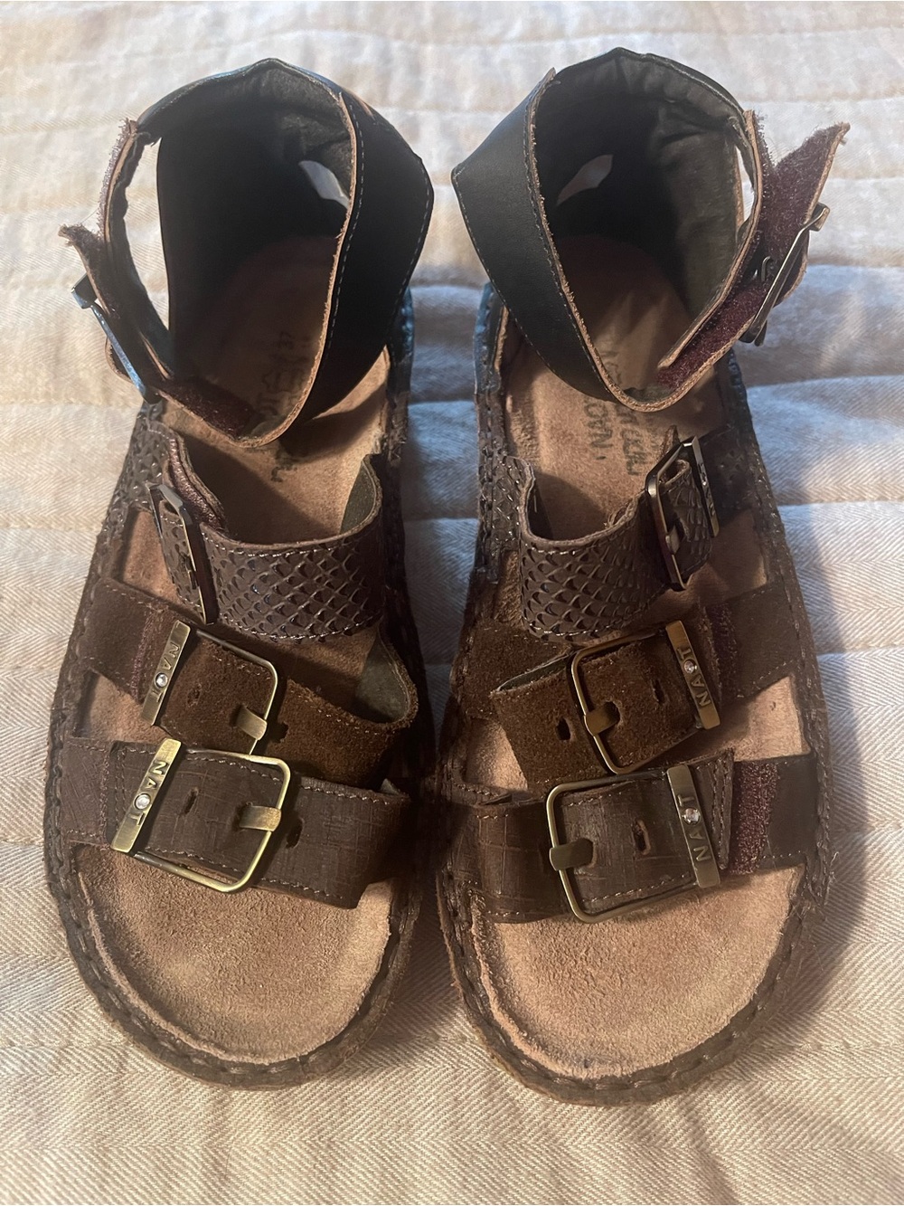 Naot Brown Leather Multi-Strap Buckle Sandals